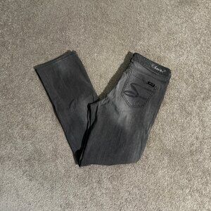 Seven 7 Grey Straight Jeans Embroidered Pockets Stretch Sz 10 (31x30)
